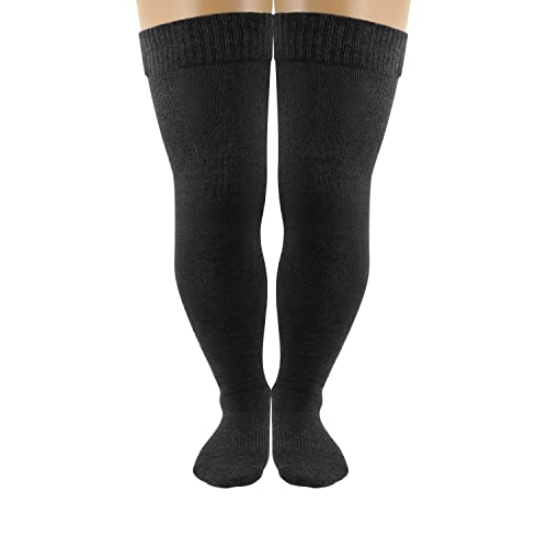1 Pair Cotton Plus Size Thigh High Socks for Woman, Extra Long Thick Knee High Tube Socks Leg Warmers Boot Socks - Black