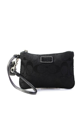 Coach Womens Monogram Zippered Wristlet Coin Wallet Black | black