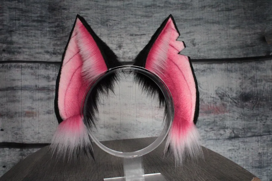 Hot Pink and Black Faux Fur Bat Ears Headband