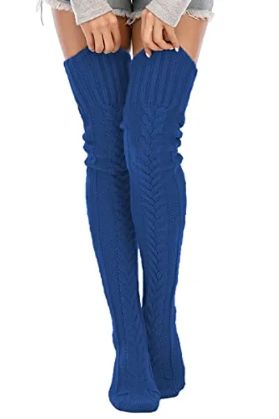 Leoparts Women's Cable Knitted Thigh High Boot Socks Extra Long Winter Stockings Over Knee Leg Warmers