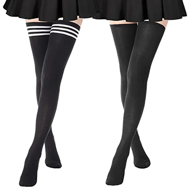 DRESHOW Extra Long High Thigh Socks Striped Over Knee Thin Tights Long Stocking