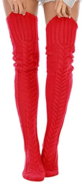 Leoparts Women's Cable Knitted Thigh High Boot Socks Extra Long Winter Stockings Over Knee Leg Warmers