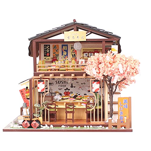 lyrlody Modelo de montaje en casa, tienda de muebles en miniatura, modelo de plástico DIY Sushi Shop modelo para salón dormitorio hogar oficina deco