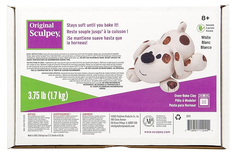 Original Sculpey White, Non Toxic, Polymer clay, Oven Bake Clay, 3.75 pounds great for modeling, sculpting, holiday, DIY and school projects. Great for all skill levels