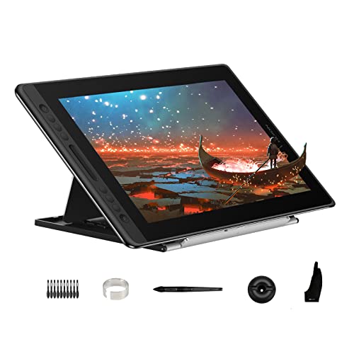 HUION KAMVAS Pro 16 Graphics Drawing Tablet with Screen Full-Laminated Tilt Battery-Free Stylus Touch Bar Adjustable Stand, Compatible with Windows, Mac and Linux, 15.6inch Pen Display Black - 15.6inch - Full HD