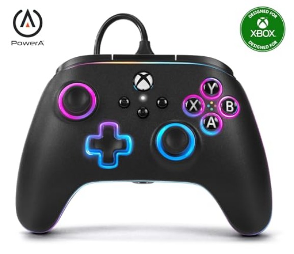 PowerA Advantage Wired Controller for Xbox Series X|S with Lumectra - Black, gamepad, wired video game controller, gaming controller, works with Xbox One and Windows 10/11, Officially Licensed for Xbox - Black/LED - Single