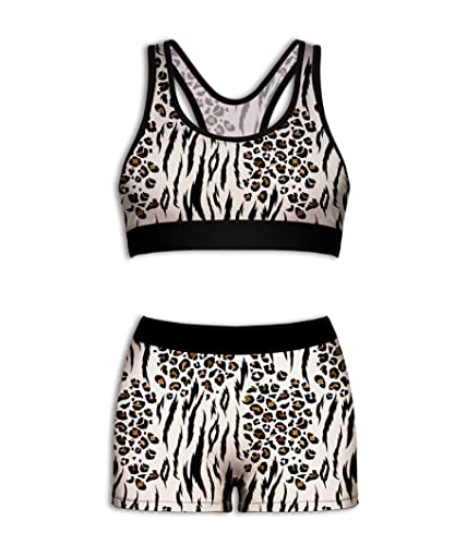 Sunshine swing Womens Yoga 2 Pieces Outfit Tank Top Bra & Briefs Set Workout Running Underwear Lingerie Shorts Sets - Leopard Print - Small
