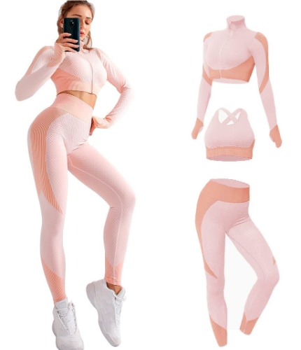 Veriliss 3pcs Seamless Outfit Workout Sets Gym for Women, Fitness Sports School Running Clothes Yoga Sportswear - Inulin - Small