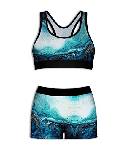 Sunshine swing Womens Yoga 2 Pieces Outfit Tank Top Bra & Briefs Set Workout Running Underwear Lingerie Shorts Sets - Ocean Print - Small