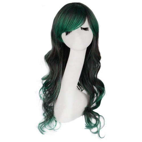 MapofBeauty 28" Wavy Multi-Color Lolita Cosplay Party Wig (Brown/Dark Green) - Brown/Dark Green