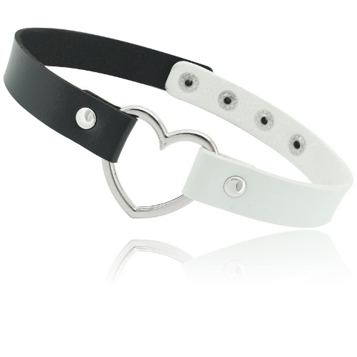 ETHOON Love Heart Adjustable Leather Choker Punk PU Necklace Goth Choker Soft Collar Chain for Women Girls - Heart-BlackWhite