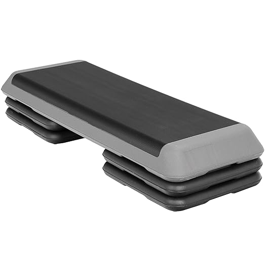 ZENY 43'' Exercise Aerobic Step Platform, Adjustable Fitness Stepper with 4 Stackable Risers, Aerobics Stepper Workout Stepper for Home Gym Cardio Strength & Training - Grey