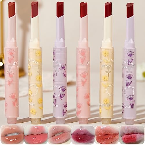Sitovely 6 Pcs Sweet Heart Jelly Lippenstift Set, Nahrhaft Lip Oil Mirror Finish Lippenbalsam Lippenöl in Herzform, Hydratisierend Lip Tint Stain Lipstick Gift Set