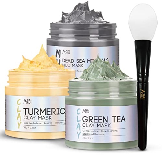 ANAiRUi Kurkuma Gesichtsmaske - Grüner Tee Ton Maske - Totes Meer Mineralien Schlamm Maske, Spa Gesichtsmasken Set zur Tiefenreinigung, Entgiftung und Reduzierung von Akne und Mitesser, 210 g - orange
