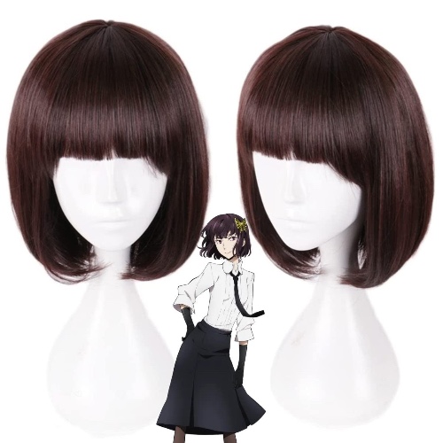 Liamiona Akiko Yosano Parrucca Cosplay Breve Marrone Scuro Resistente Al Calore Sintesi Capelli + Protezione Della Parrucca