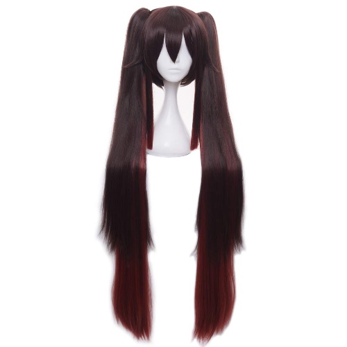 HIROAKIYA Hu Tao Wig, Genshin Impact Hu Tao Cosplay Wig with Clip Ponytail & Wig Cap, Parrucca Marrone Coda di Cavallo Cosplay Anime
