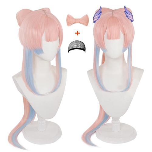 Lwiuentx Genshin Impact Cosplay Sangonomiya Kokomi Parrucca Sintetica per Capelli con Parrucca Blu Mista Lunga Rosa + Berretto per Parrucca Gratuito