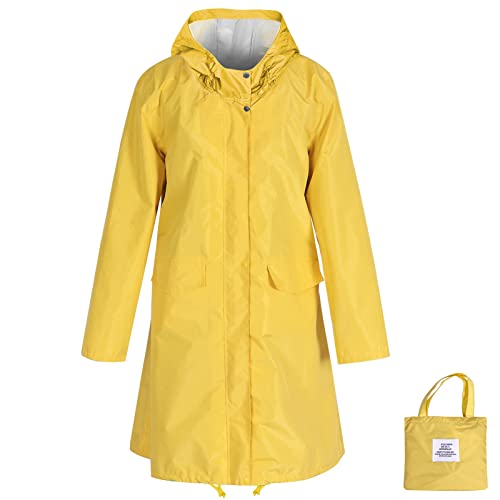 Anyoo Impermeabile Poncho Mantella Pioggia Donna Leggero e Portatile Impermeabile con Cappuccio, Ideale per Campeggio all'aperto Escursionismo Sopravvivenza - Giallo
