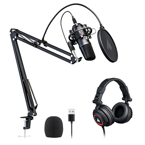 MAONO Microphone with Studio Headphone Set 192kHz/24bit Vocal Condenser Cardioid Podcast Mic Compatible with Mac and Windows, YouTube, Gaming, Live Streaming, Voice-Over (AU-A04H) - 