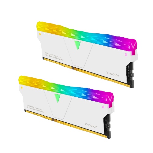 v-Color Prism Pro DDR4 16GB (8GBx2) 3600MHz (PC4-28800) CL18 RGB Gaming Desktop Ram Memory Module UDIMM Hynix IC Single Rank - Glacier White (TL8G36818D-E6PRWWK) - 16GB(8GBx2) 3600MHz CL18 Glacier White
