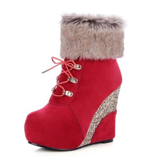 Glitter Wedge Booties - Red / 9.5