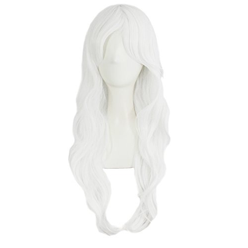 MapofBeauty 28" 70cm Long Curly Hair Ends Costume Cosplay Wig (White) - White