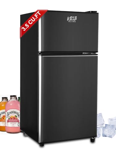 KRIB BLING 3.5 Cu.Ft Refrigerator 2 Door 7 Level Adjustable Thermostat Control Top-Freezer Refrigerator Lock Fresh Energy Saving Black - Black