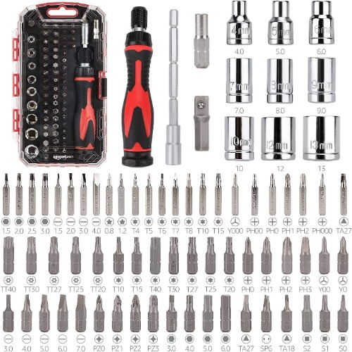 Amazon Basics 73-Piece Magnetic Ratcheting Wrench and Electronics Precision Screwdriver Set - 73-Piece Set