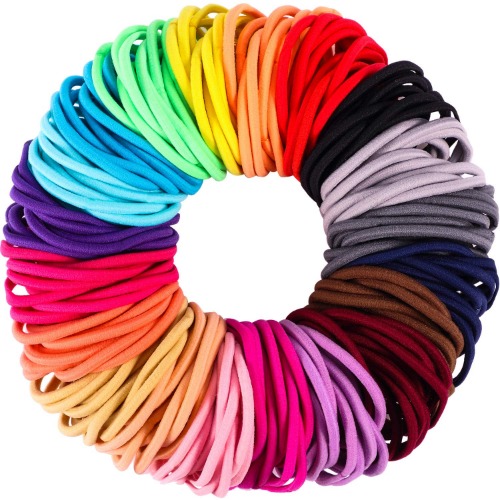 200 Pieces No-metal Hair Elastics Hair Ties Ponytail Holders Hair Bands (4 mm x 5 cm, Multicolor) - 0.15x1.96 Inch (Pack of 200) Multicolor