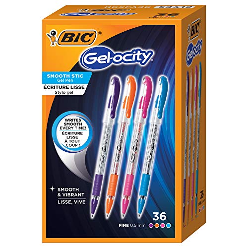 BIC Gelocity Smooth Gel Pens, Fine Point (0.5mm), Assorted Colors, For a Smooth Writing Experience, 36-Count (Pack of 1) (RGSFA36-A-AST) - Assorted Fashion