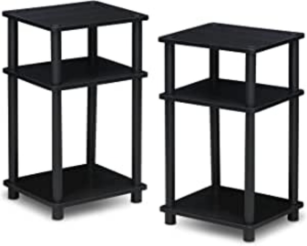 Furinno Just 3-Tier Turn-N-Tube End Table / Side Table / Night Stand / Bedside Table with Plastic Poles, 2-Pack, Americano/Black - Americano/Black 2-Pack, Plastic Poles