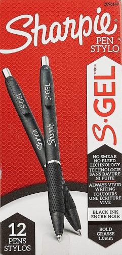SHARPIE S-Gel Gel Pens, Bold Point (1.0mm), Black Ink Gel Pen, 12 Count - Black Pen