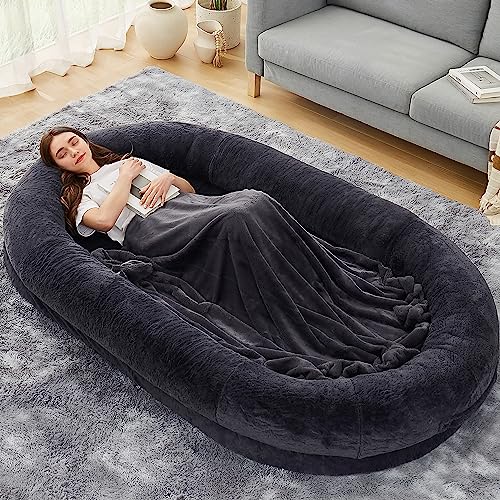 DOGKE Extra Large Human Dog Bed, 260GSM Luxury Fur Human Size Dog Bed For People,Waterproof Washable Giant Human Dog Bed For People Adults And Pets, Present Soft Blanket (Extra Large,84"x48"x10",Grey) - 84.0"L x 48.0"W x 10.0"Th - Grey