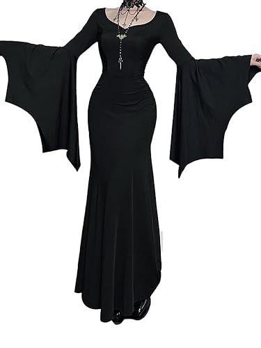 LANSHULAN Gothic Bat Sleeve Fishtail Slim Fit Goth Dress Clothes - Small - Bat Sleeve