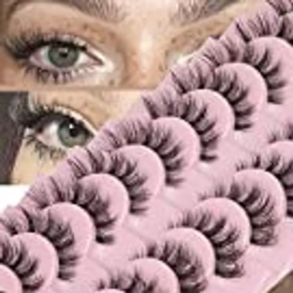 FANXITON Mink Lashes With Clear Band Fluffy 15MM Cat-Eye Lashes Natural Look False Eyelashes 10 Pairs Pack Wispy Curly 3D Faux Mink Eyelashes