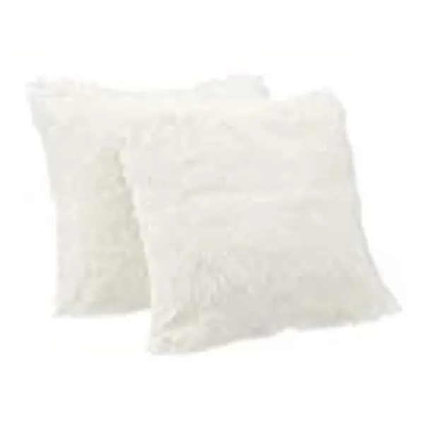 Amazon Basics Shaggy Long Fur Faux Fur Throw Pillow Covers, 18"x18", Pack of 2 - Cream