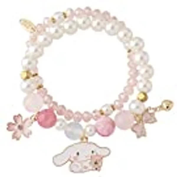 Kawaii Sanrio Bracelets Set for Women Cartoon Elastic Beaded Bracelets Crystal Beads Pearl Bracelets for Girls Cute layered Bracelets Friendship Jewelry