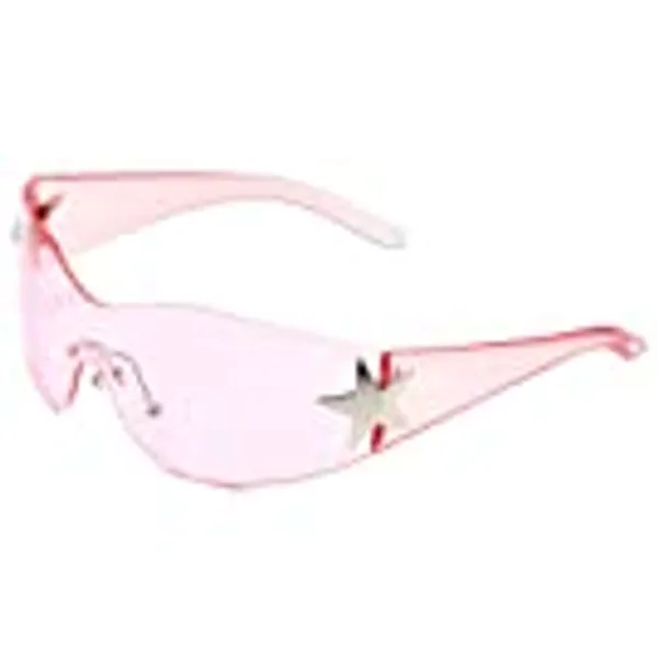 Rimless Y2K Sunglasses for Women Men,Rimless Shield Wrap Around Sunglasses 2000S Trendy Frameless Y2K Glasses Shades