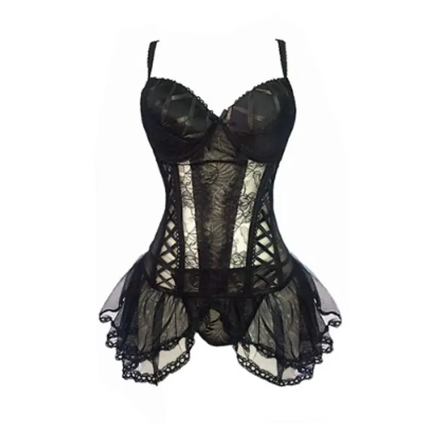 YOMORIO Women's Vintage Lace Lingerie Lolita Princess Cosplay Dress Sexy Mesh Corset Babydoll Dance Dress