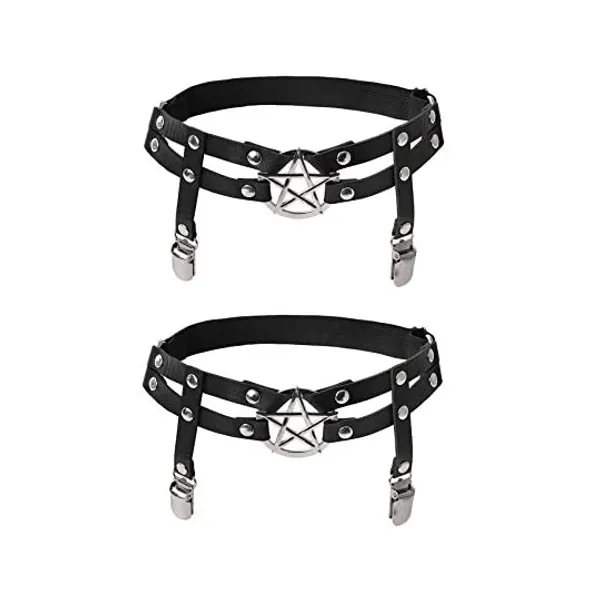 
                            alisikee 2pcs Adjustable Star-Shaped Leg Garter with Anti-Slip Clips, Elastic Gothic Thigh Ring Garter for Women and Girls
                        