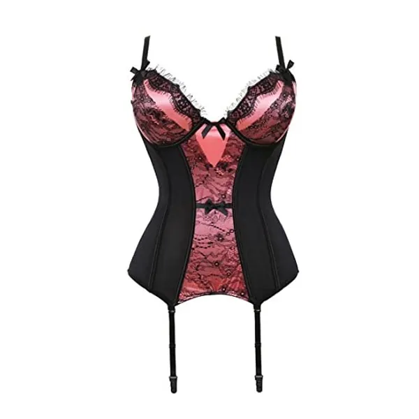 
                            Zhitunemi Women's Victorian Lace Mesh Push Up Bustier Corset Top Garter Plus Size Lingerie Sets
                        