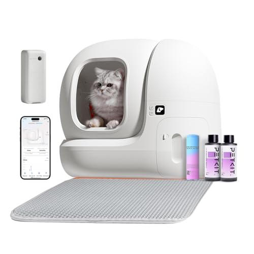 PETKIT Self Cleaning Cat Litter Tray, PURA MAX Automatic Litter Box, 76L Extra-Large Capacity, Odor Control, APP Control, Safety Protection Robot Litter Box for Multiple Cats with Mat & Liners - PURA MAX with PURA AIR