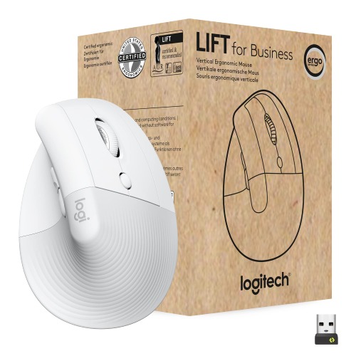 Logitech Lift for Business, Vertical Ergonomic Mouse, Wireless, Bluetooth or Secured Logi Bolt USB, Quiet clicks, Globally Certified, Windows/Mac/Chrome/Linux - Off White,Small