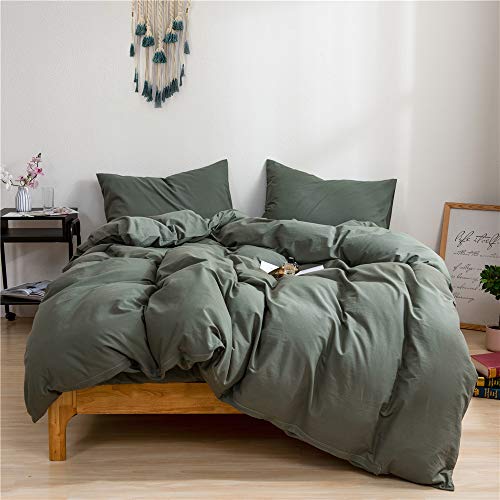 Ruccit Sage Green Duvet Cover Set King Size Bed 100% Washed Cotton King Duvet Cover Adults Teens 3pcs Simple Plain Farmhouse Bedding Set Zipper Closure-Soft,Easy Care,Breathable - King - Sage Green