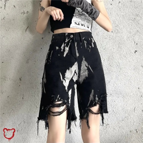 Black Tie Dye High Waist Shorts. - Black / M