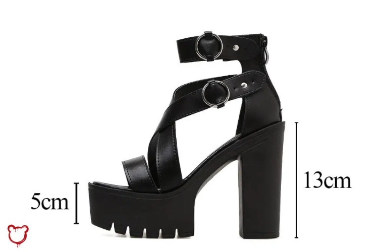 'Black Goth Strap Shoes' - black / 9.5