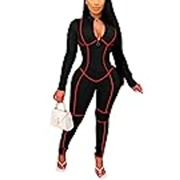 XXTAXN Women's Sexy Bodycon Stitching Long Sleeve Going Out Rompers Jumpsuit