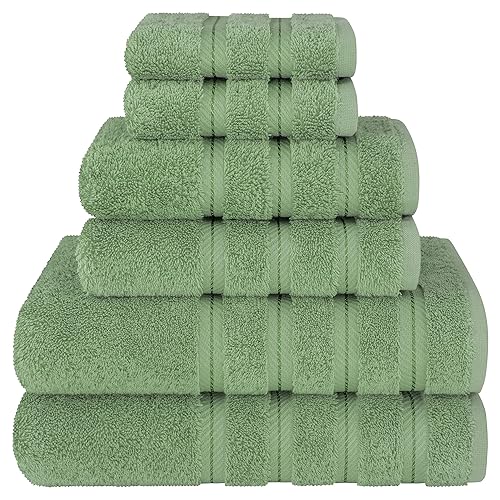 American Soft Linen Luxury 6 Piece Towel Set, 2 Bath Towels 2 Hand Towels 2 Washcloths, 100% Cotton Turkish Towels for Bathroom, Sage Green Towel Sets - 6 Piece Towel Set - Sage Green