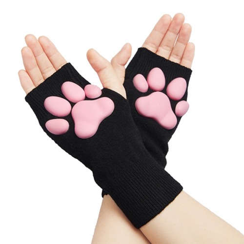 High Quality Thigh High Neko Cat Paw Gloves - Black Short Gloves