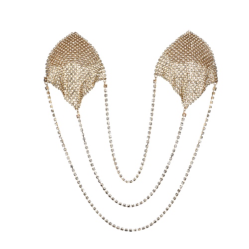 CheerHP Rhinestone Covers Pasties for Women - Hollywood Rave Reusable Bra Petal Diamond Stickers Gift for Girls - D-gold Chain